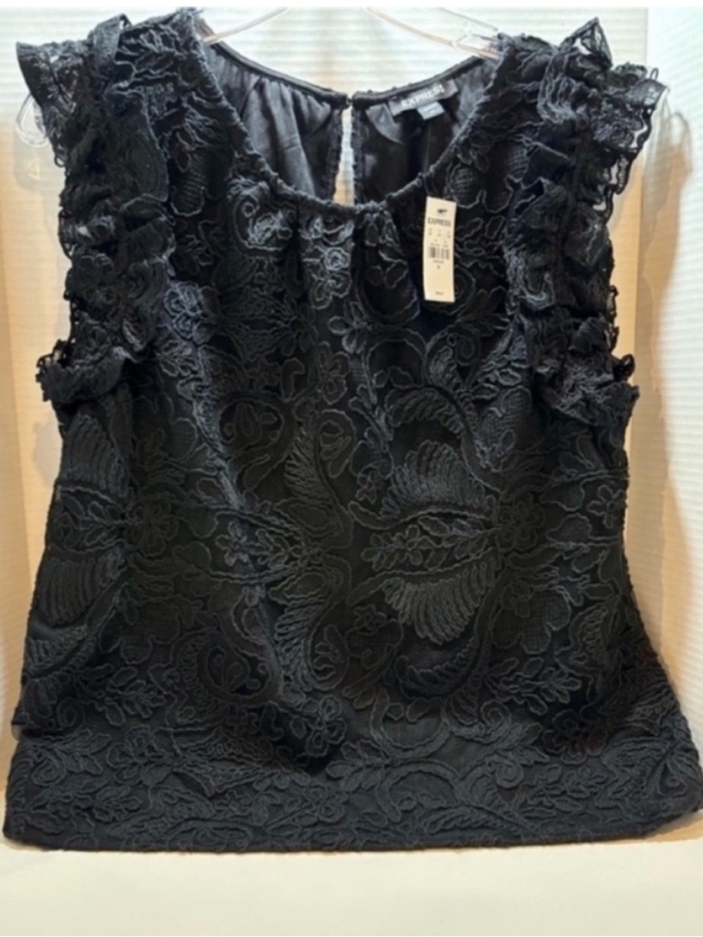 Express NEW Sleeveless Lace Top Black Womens Medium Feminine Dark Academia - Picture 2 of 10